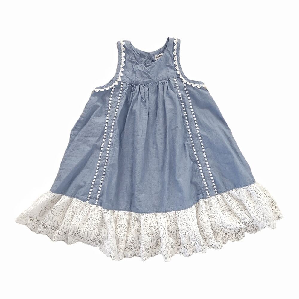 ARTISAN NY Girls Chambray Cotton Sundress Dress Size 4T Denim Lace Hem Easter